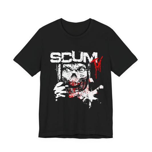 Horror Graphic Tee — "SCUM" Zombie Face with Blood Drip (TJ's World)