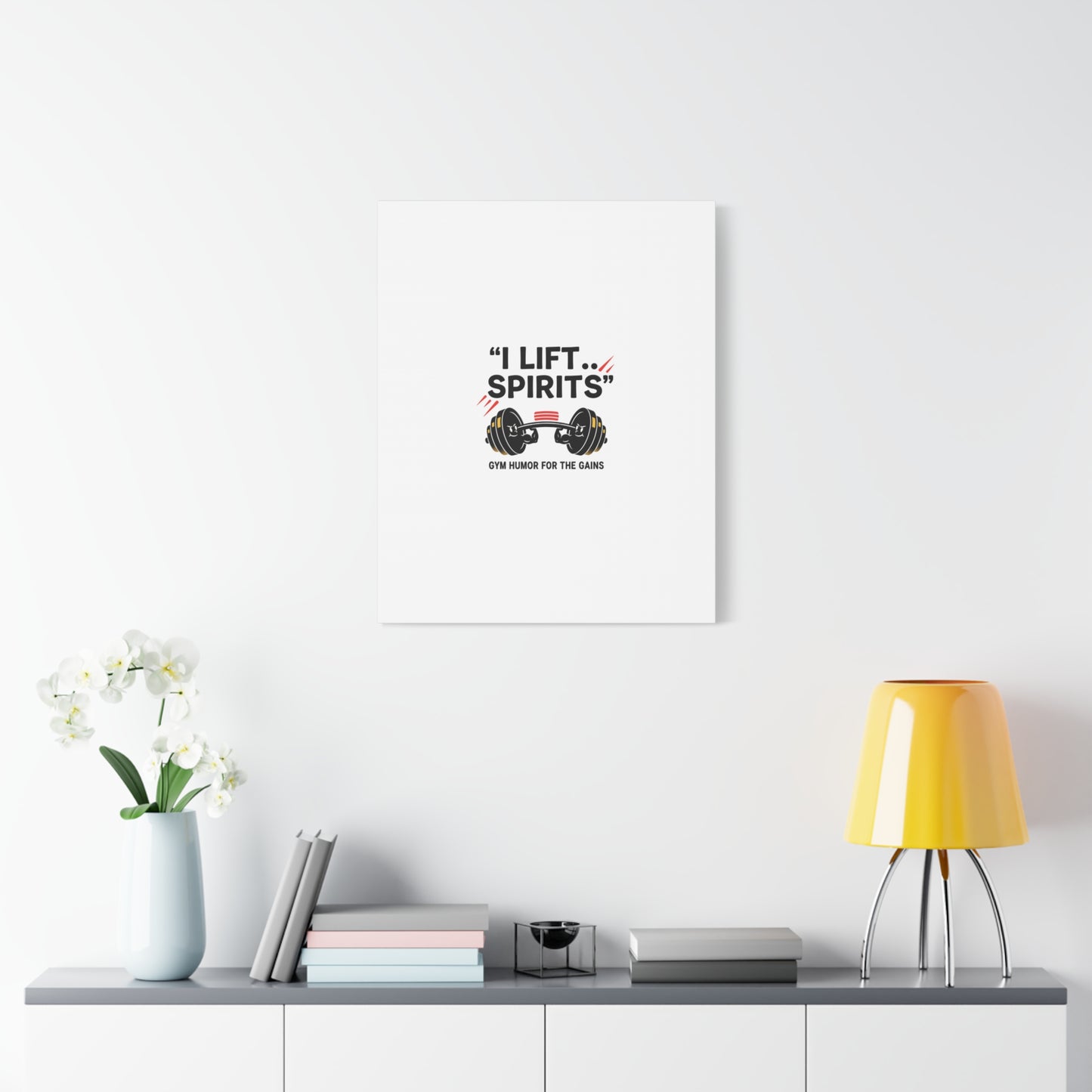 I Lift Spirits Gym Humor Canvas | geometric luxe, chrome accents