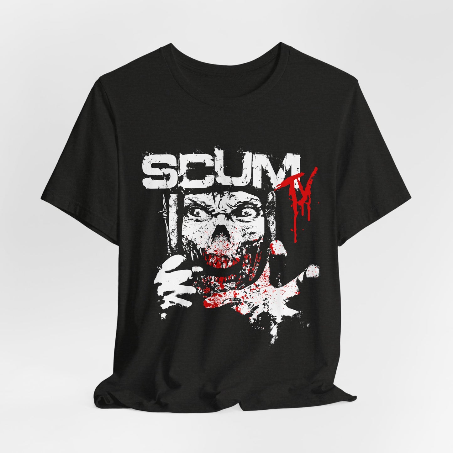 Horror Graphic Tee — "SCUM" Zombie Face with Blood Drip (TJ's World)