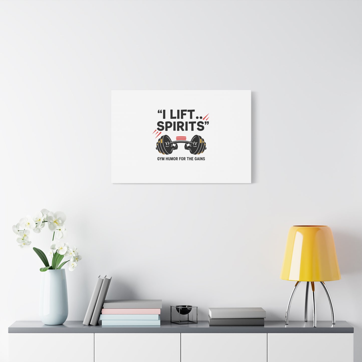 I Lift Spirits Gym Humor Canvas | geometric luxe, chrome accents
