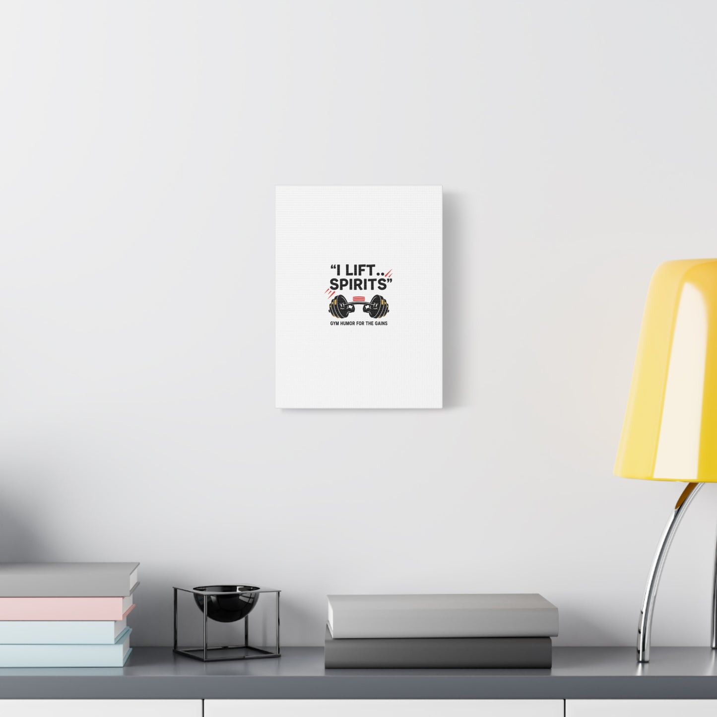 I Lift Spirits Gym Humor Canvas | geometric luxe, chrome accents