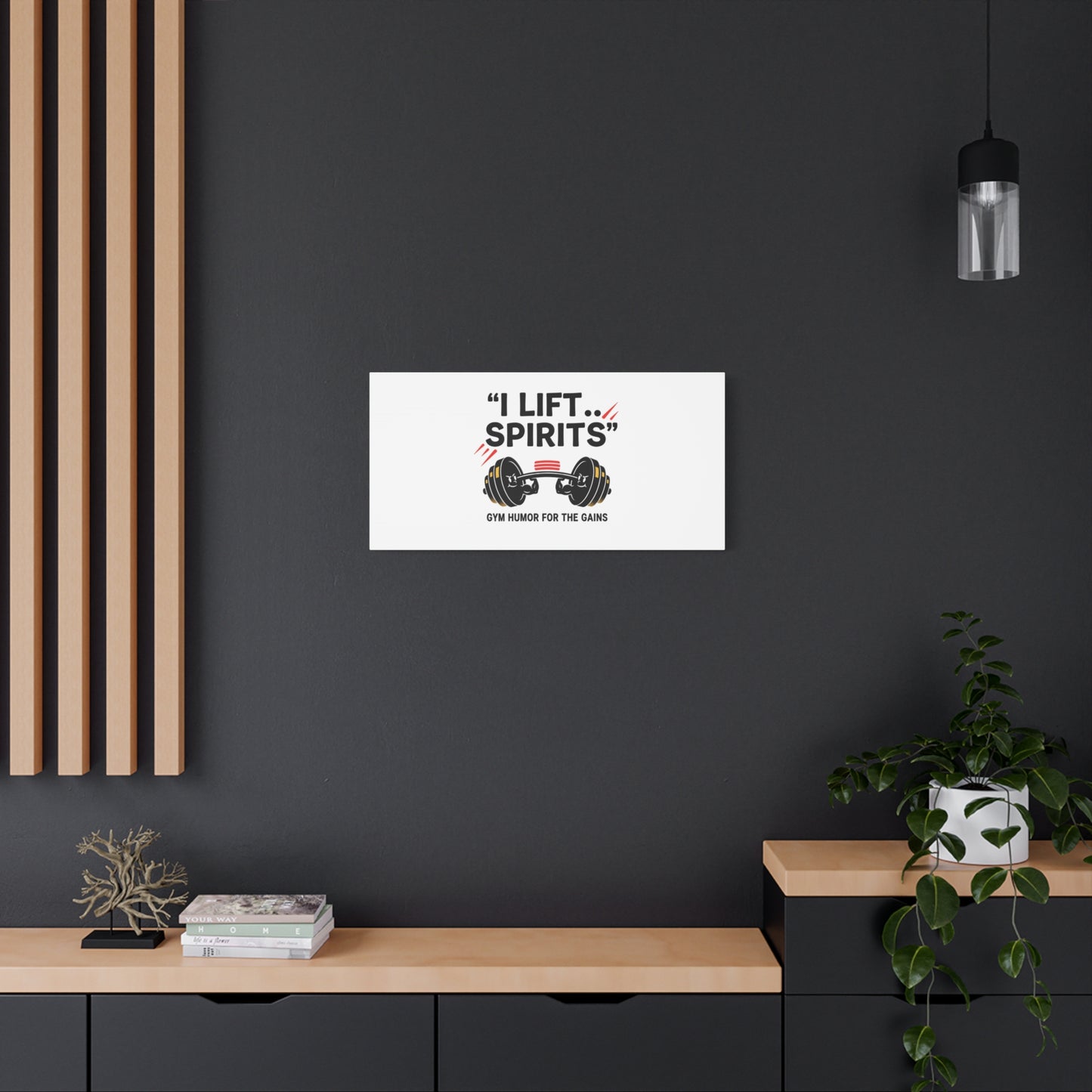I Lift Spirits Gym Humor Canvas | geometric luxe, chrome accents