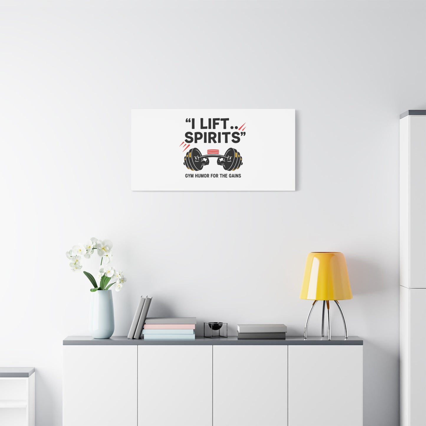 I Lift Spirits Gym Humor Canvas | geometric luxe, chrome accents