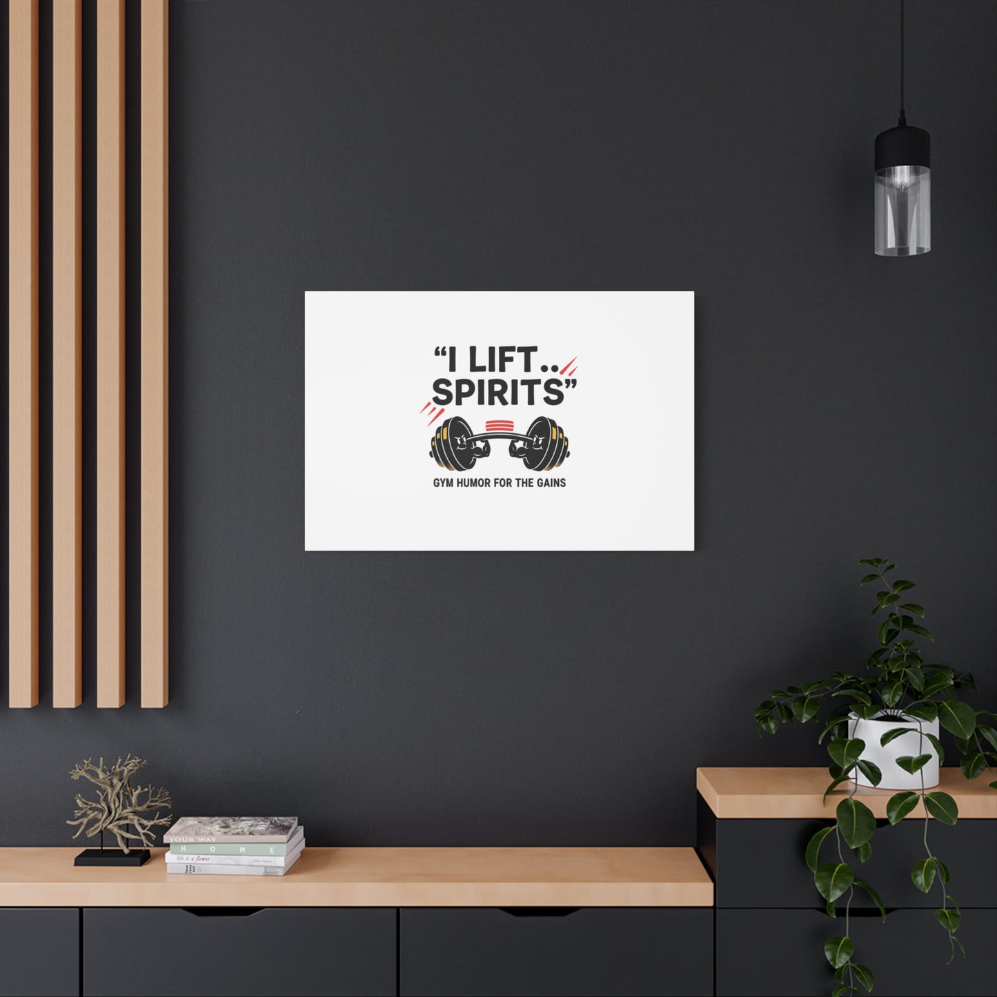 I Lift Spirits Gym Humor Canvas | geometric luxe, chrome accents