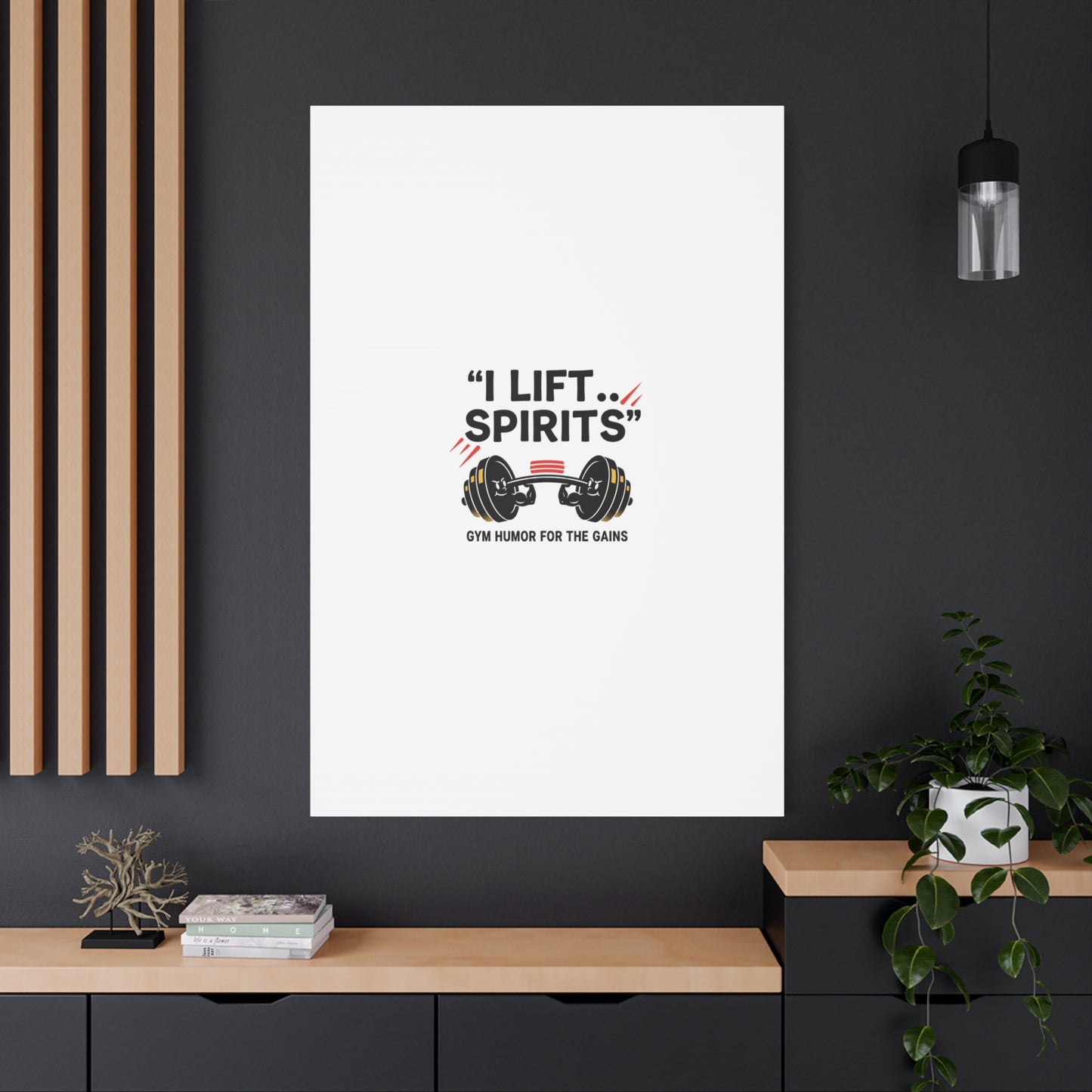 I Lift Spirits Gym Humor Canvas | geometric luxe, chrome accents