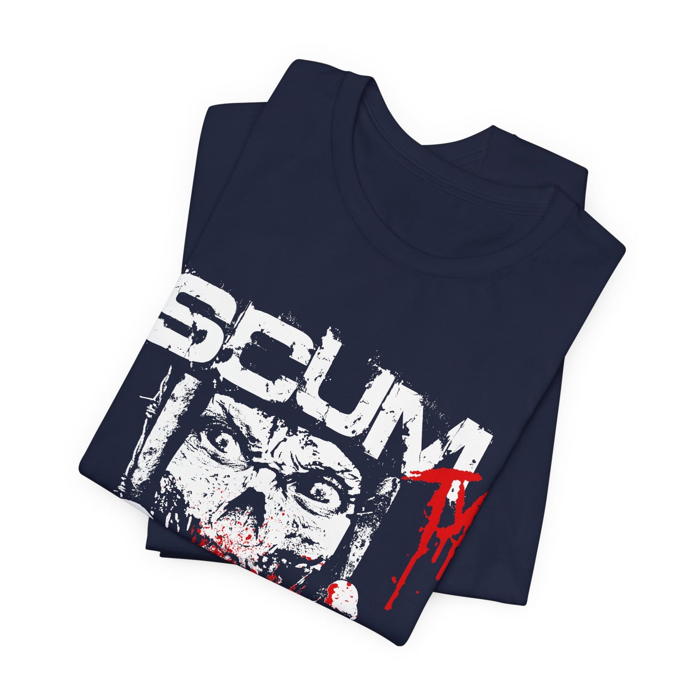 Horror Graphic Tee — "SCUM" Zombie Face with Blood Drip (TJ's World)