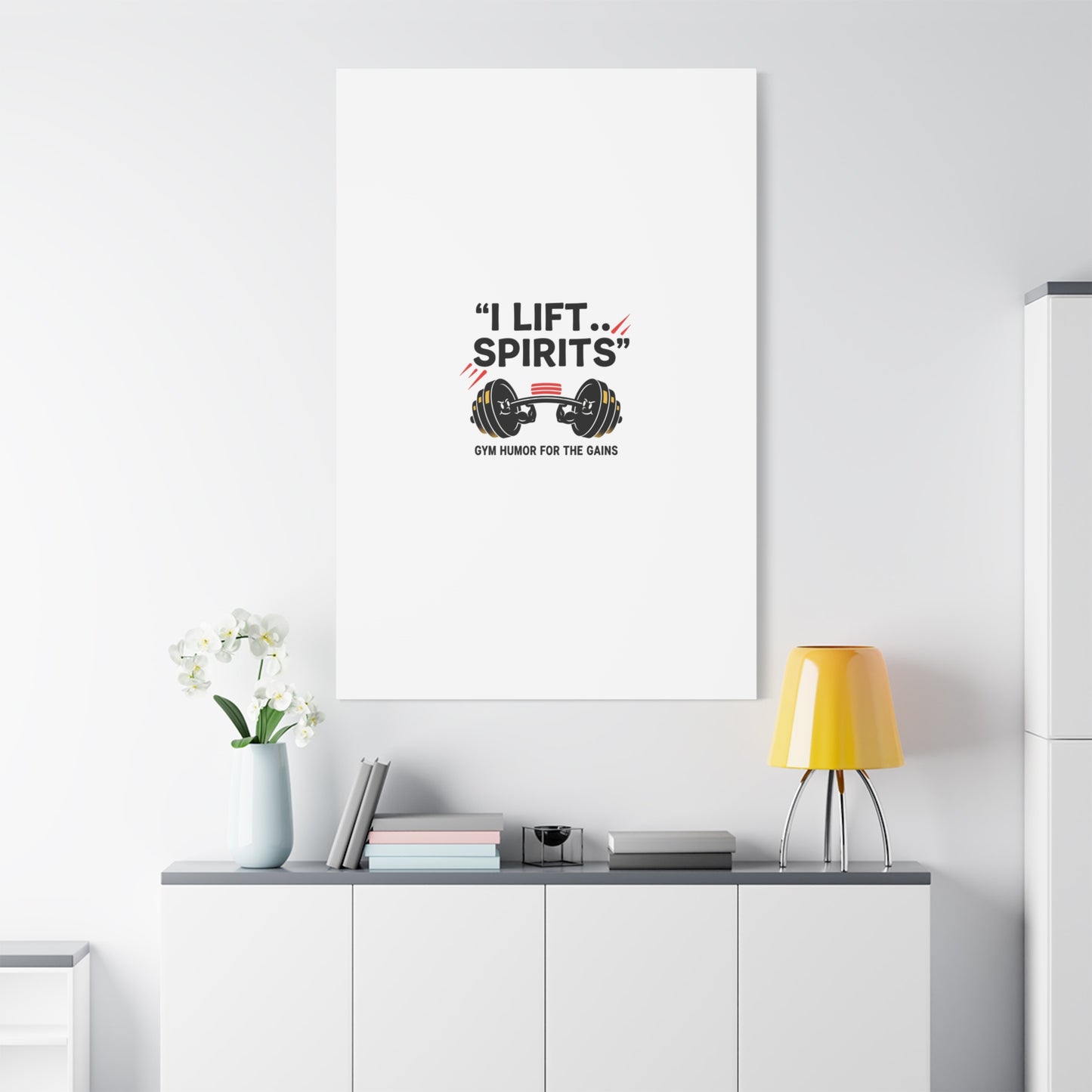 I Lift Spirits Gym Humor Canvas | geometric luxe, chrome accents