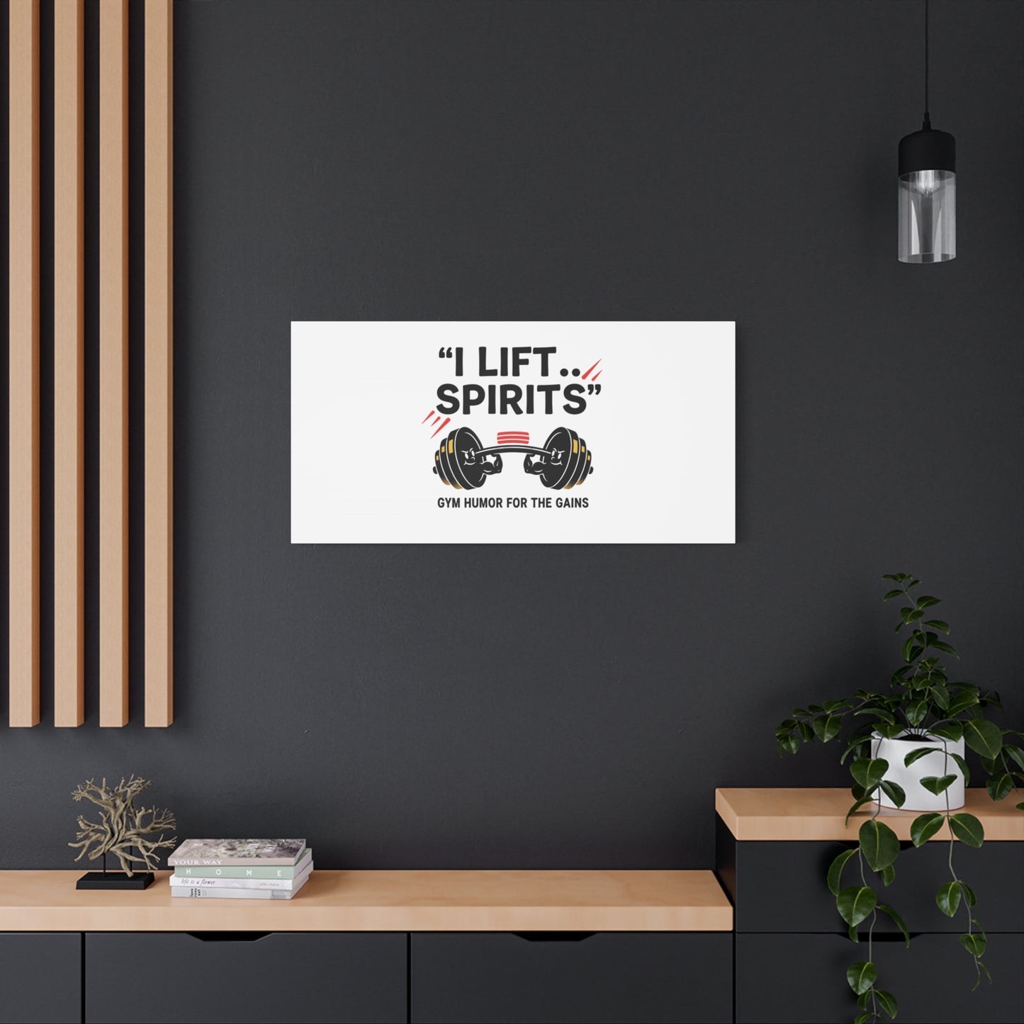 I Lift Spirits Gym Humor Canvas | geometric luxe, chrome accents