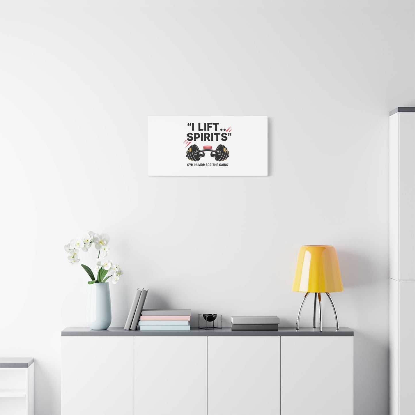 I Lift Spirits Gym Humor Canvas | geometric luxe, chrome accents