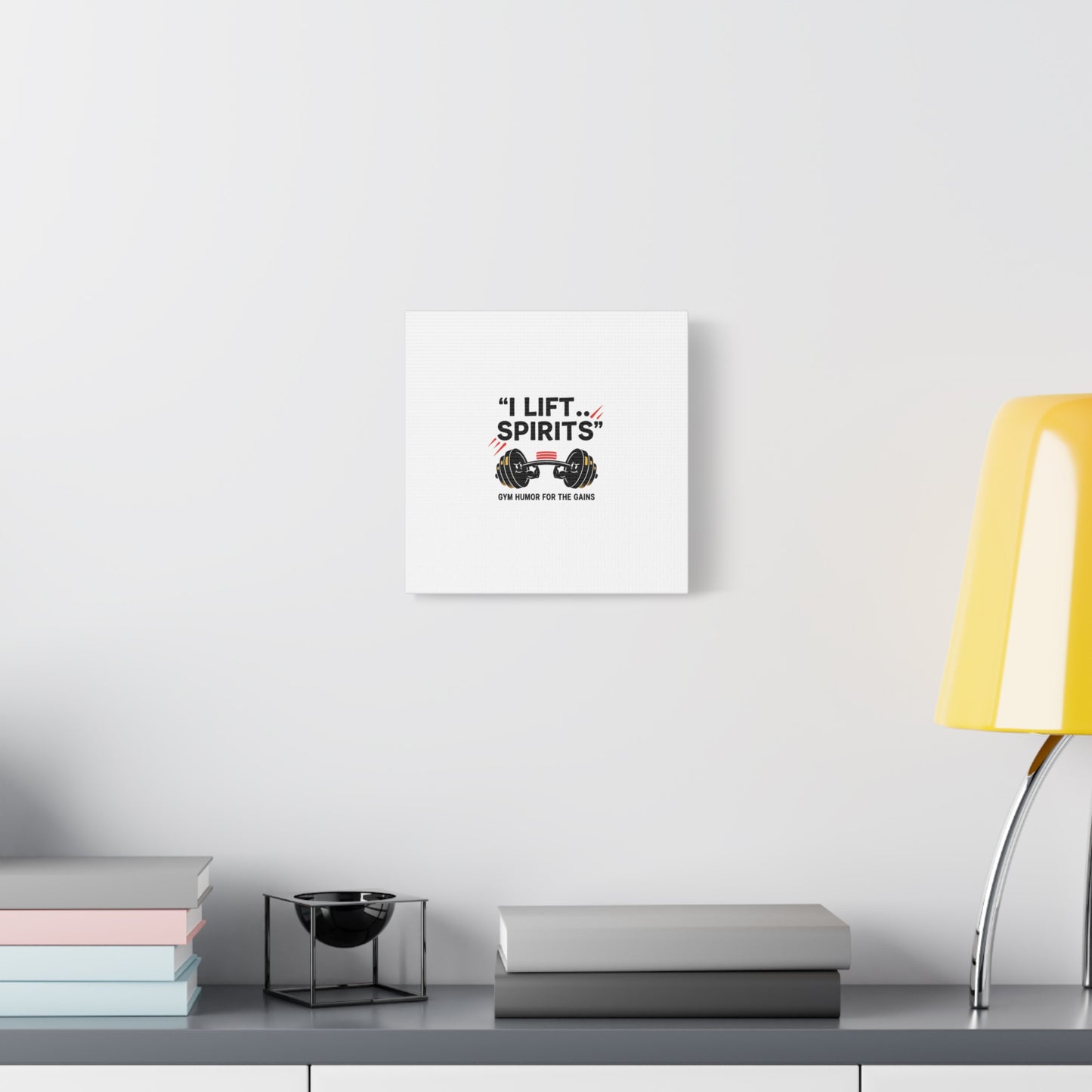 I Lift Spirits Gym Humor Canvas | geometric luxe, chrome accents