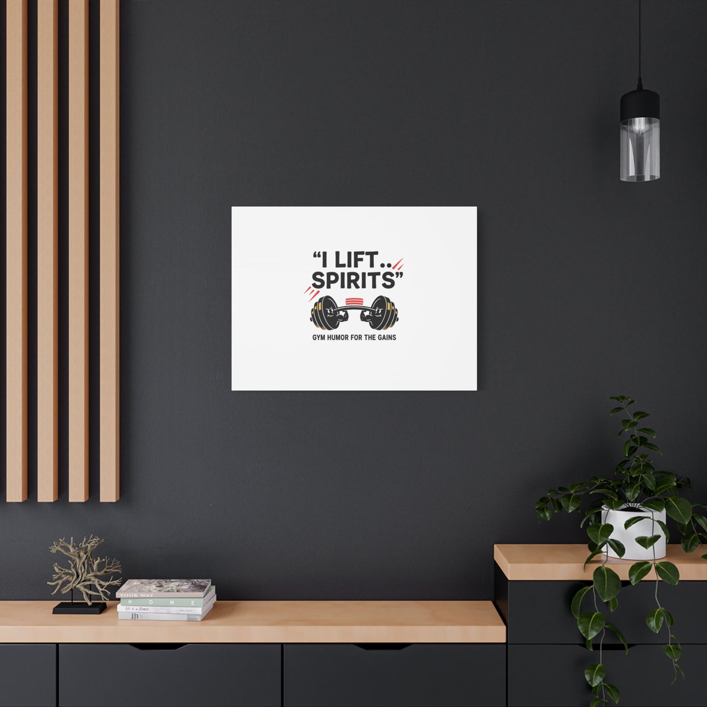 I Lift Spirits Gym Humor Canvas | geometric luxe, chrome accents