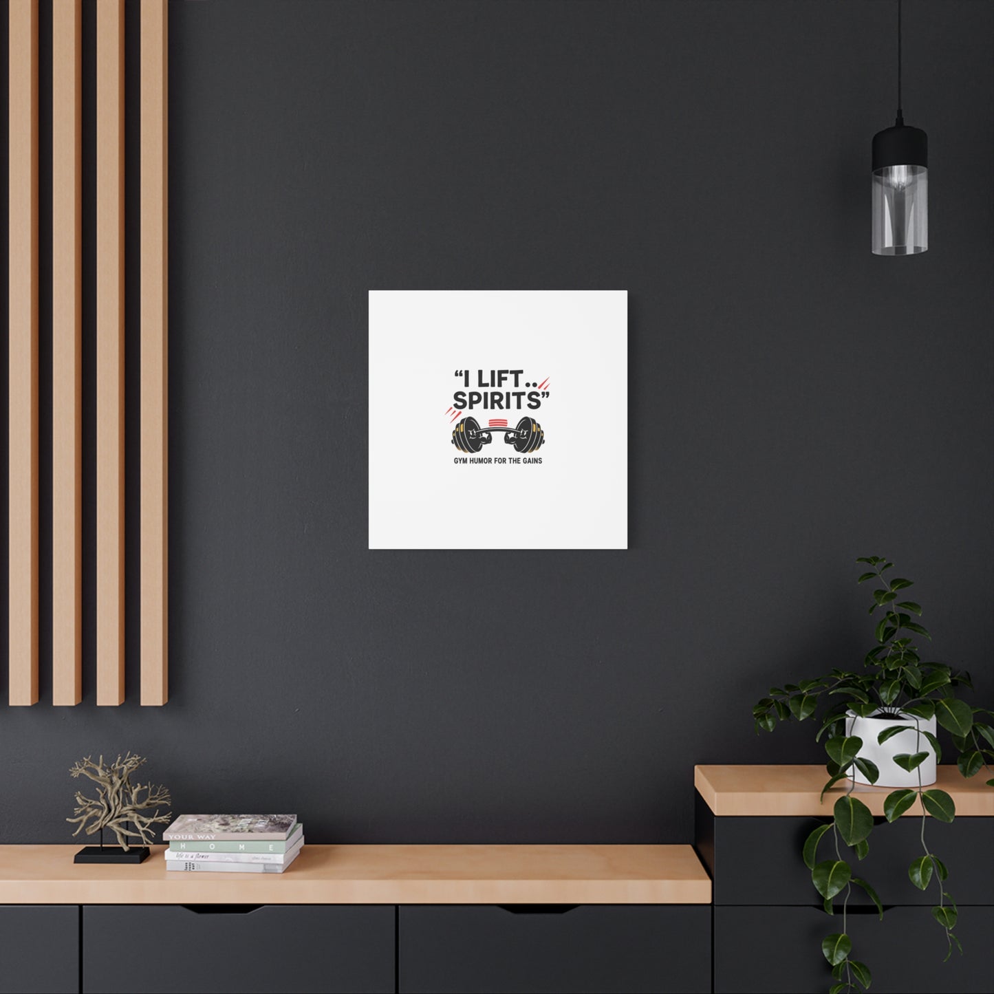 I Lift Spirits Gym Humor Canvas | geometric luxe, chrome accents