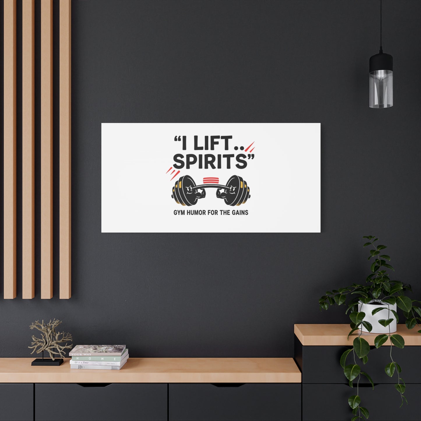 I Lift Spirits Gym Humor Canvas | geometric luxe, chrome accents