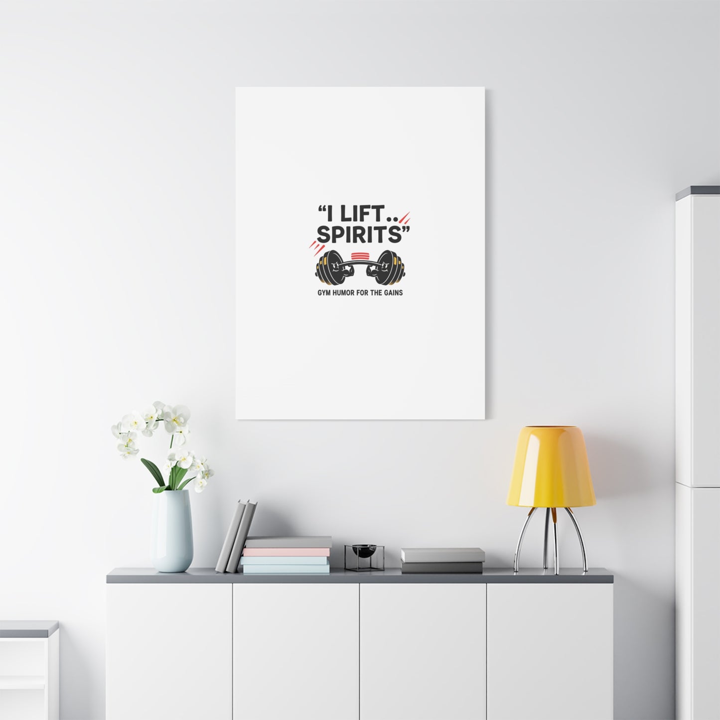 I Lift Spirits Gym Humor Canvas | geometric luxe, chrome accents