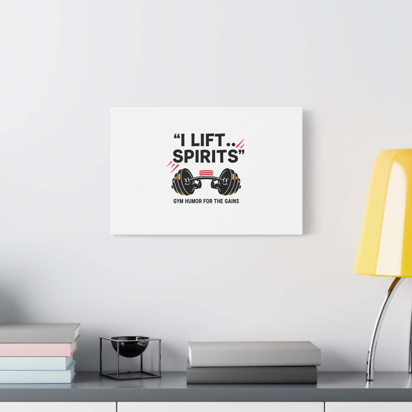 I Lift Spirits Gym Humor Canvas | geometric luxe, chrome accents