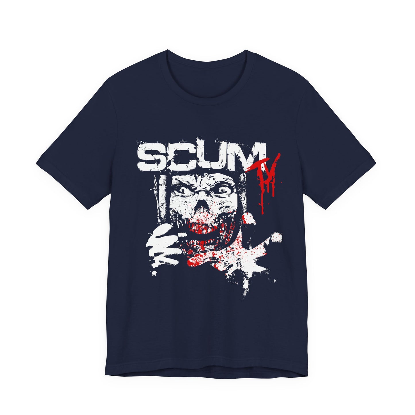 Horror Graphic Tee — "SCUM" Zombie Face with Blood Drip (TJ's World)