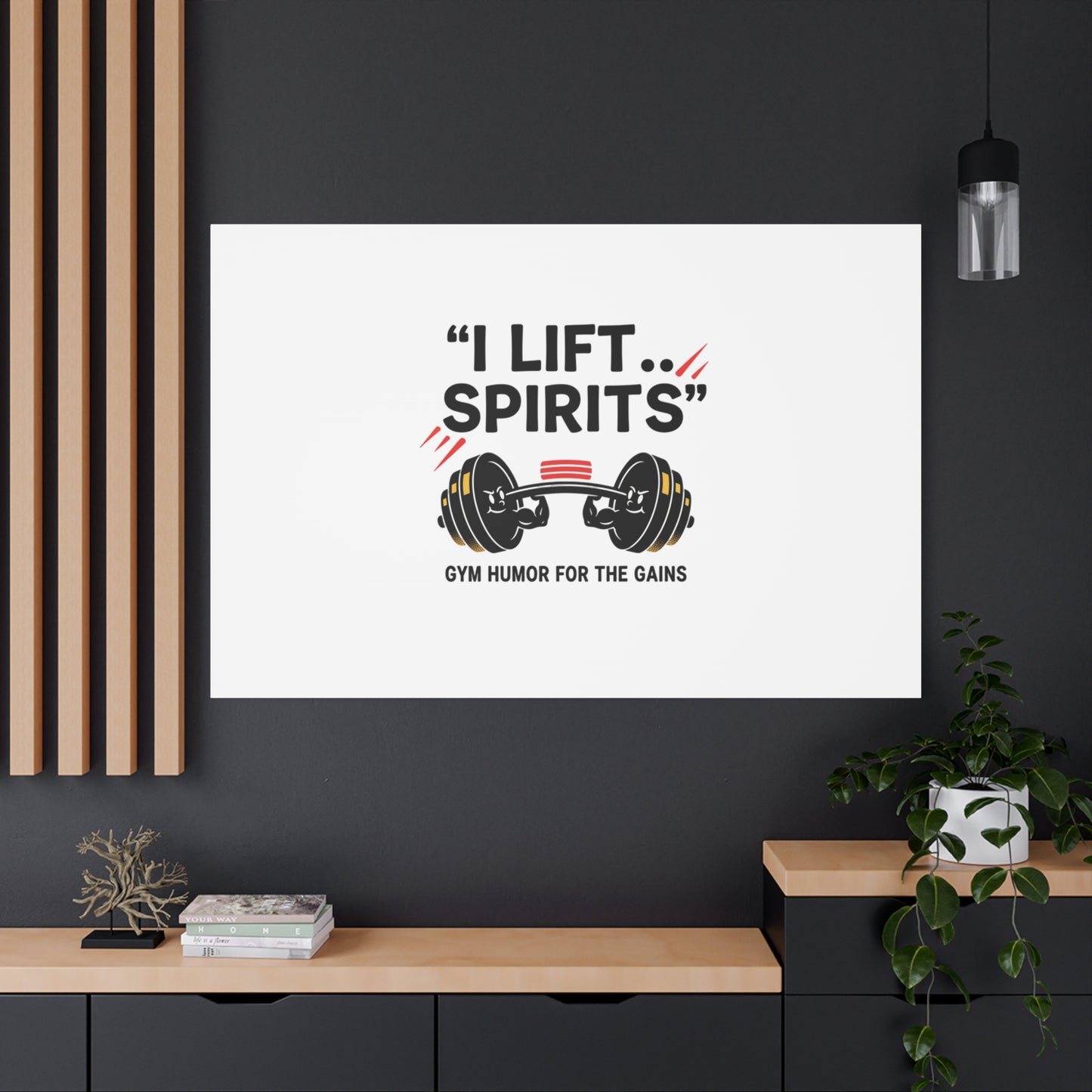 I Lift Spirits Gym Humor Canvas | geometric luxe, chrome accents
