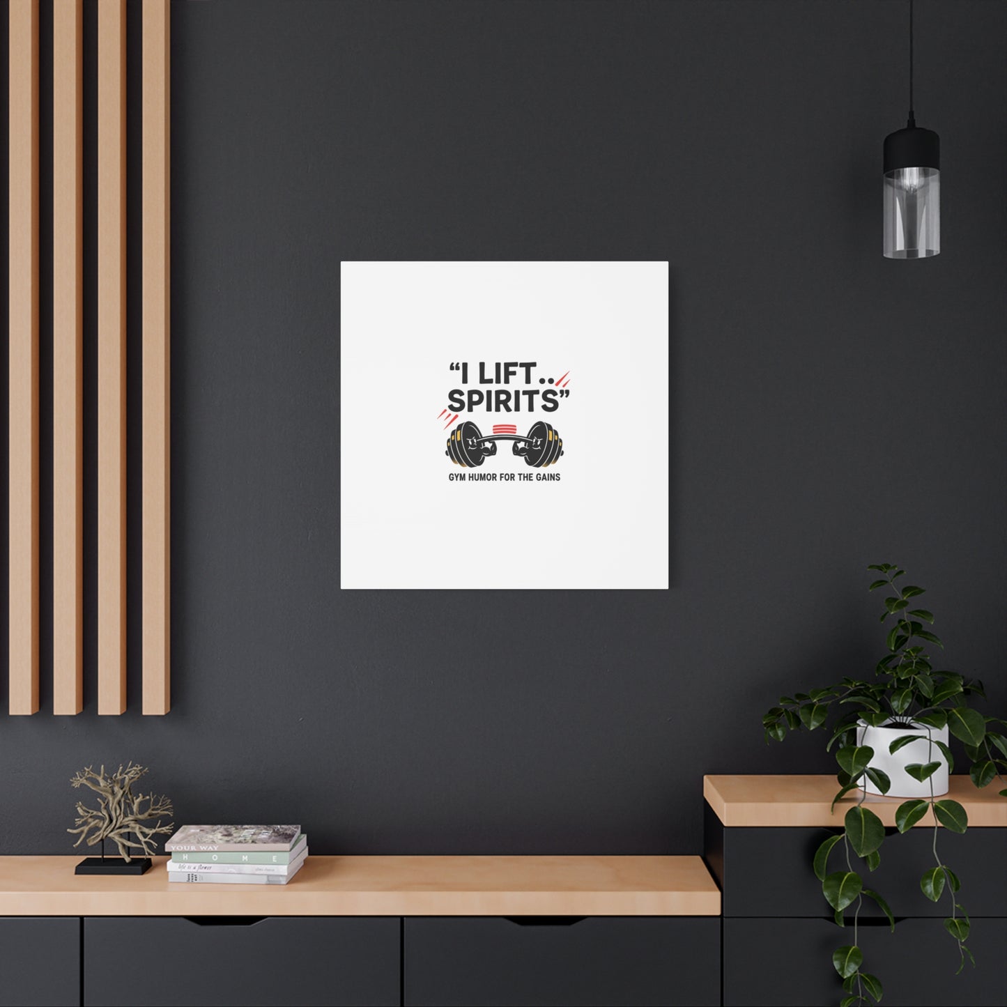 I Lift Spirits Gym Humor Canvas | geometric luxe, chrome accents