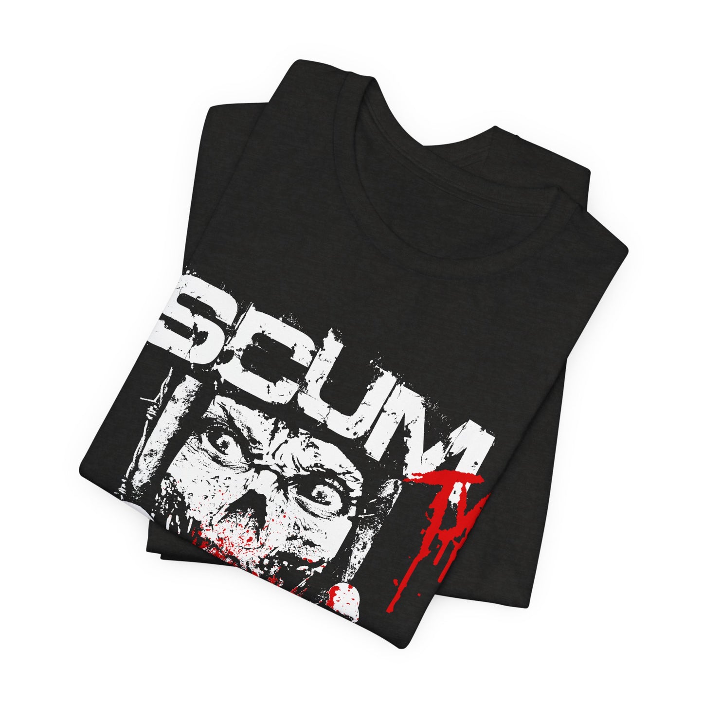 Horror Graphic Tee — "SCUM" Zombie Face with Blood Drip (TJ's World)