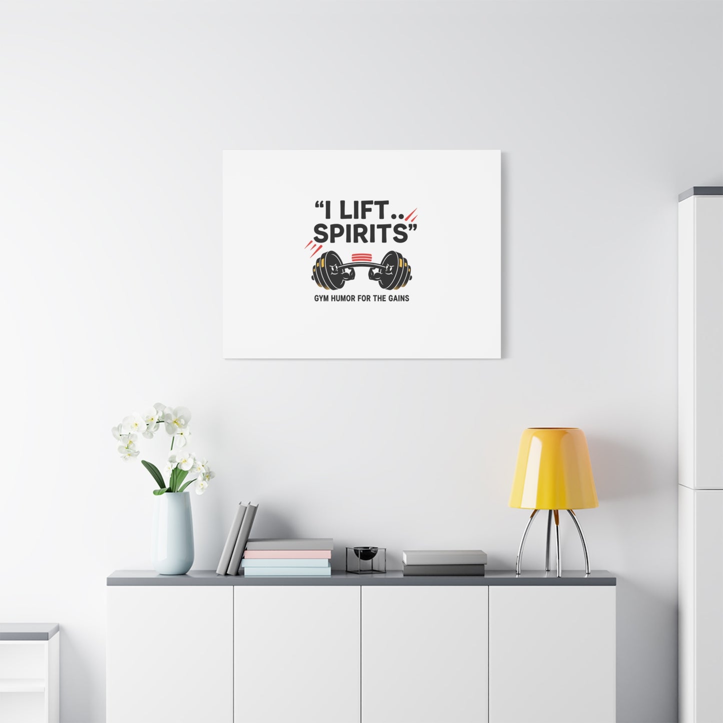 I Lift Spirits Gym Humor Canvas | geometric luxe, chrome accents