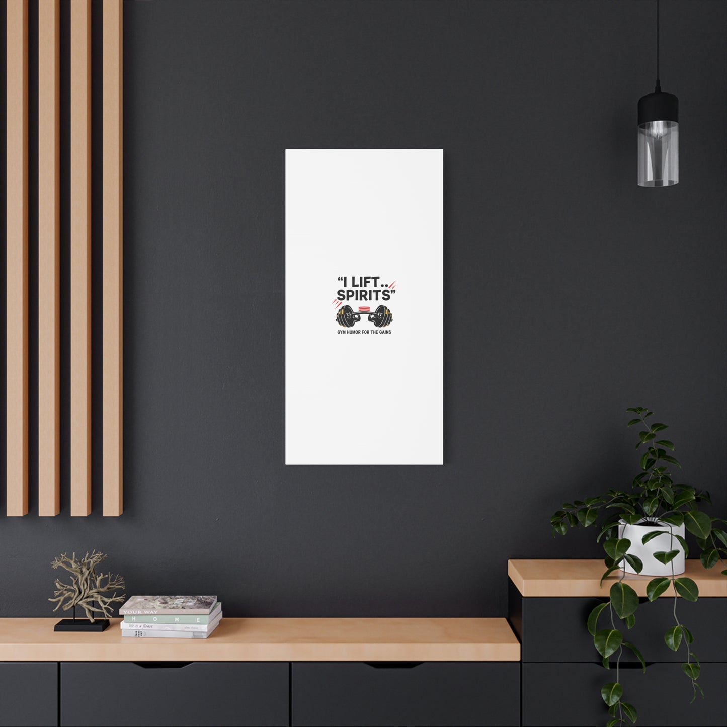 I Lift Spirits Gym Humor Canvas | geometric luxe, chrome accents