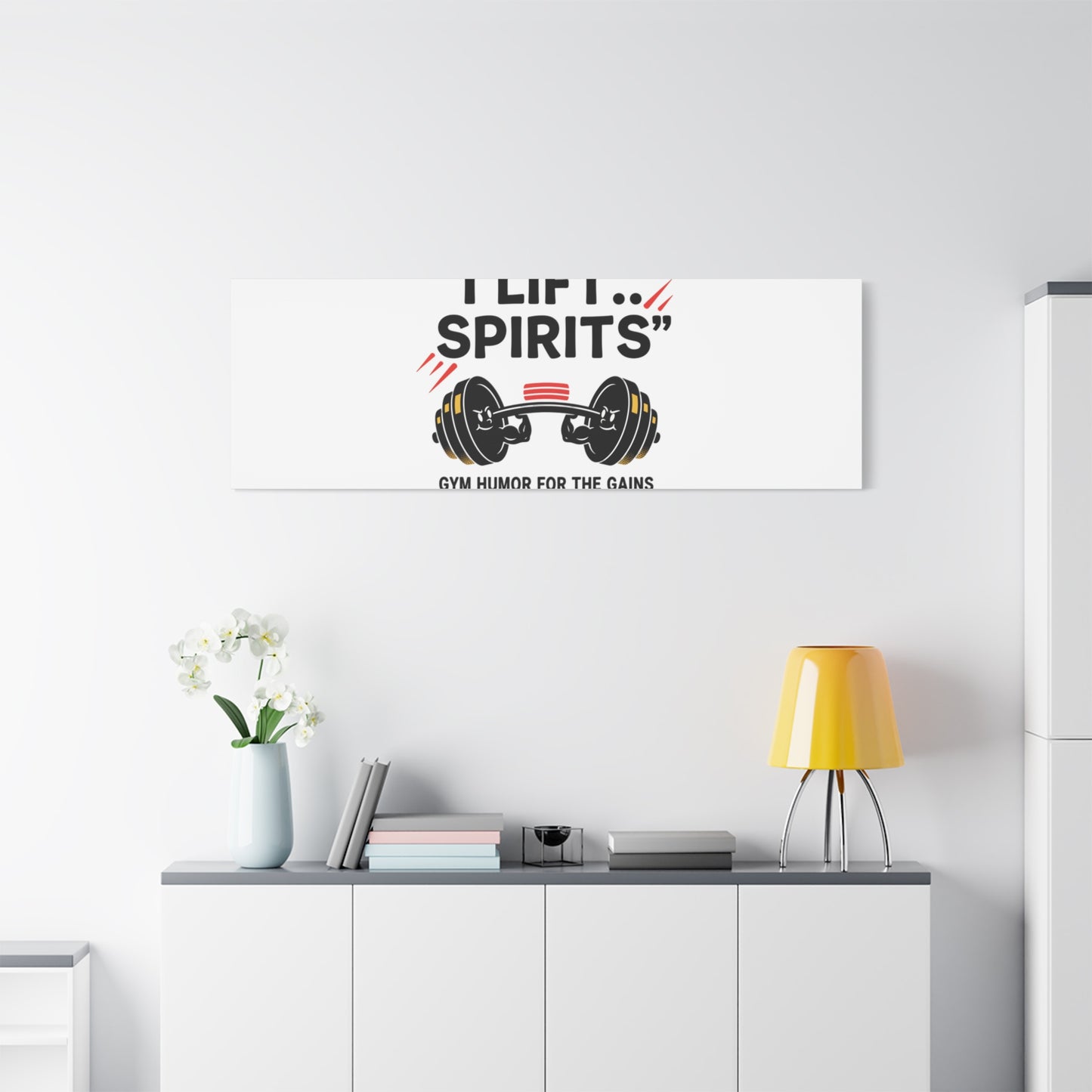 I Lift Spirits Gym Humor Canvas | geometric luxe, chrome accents