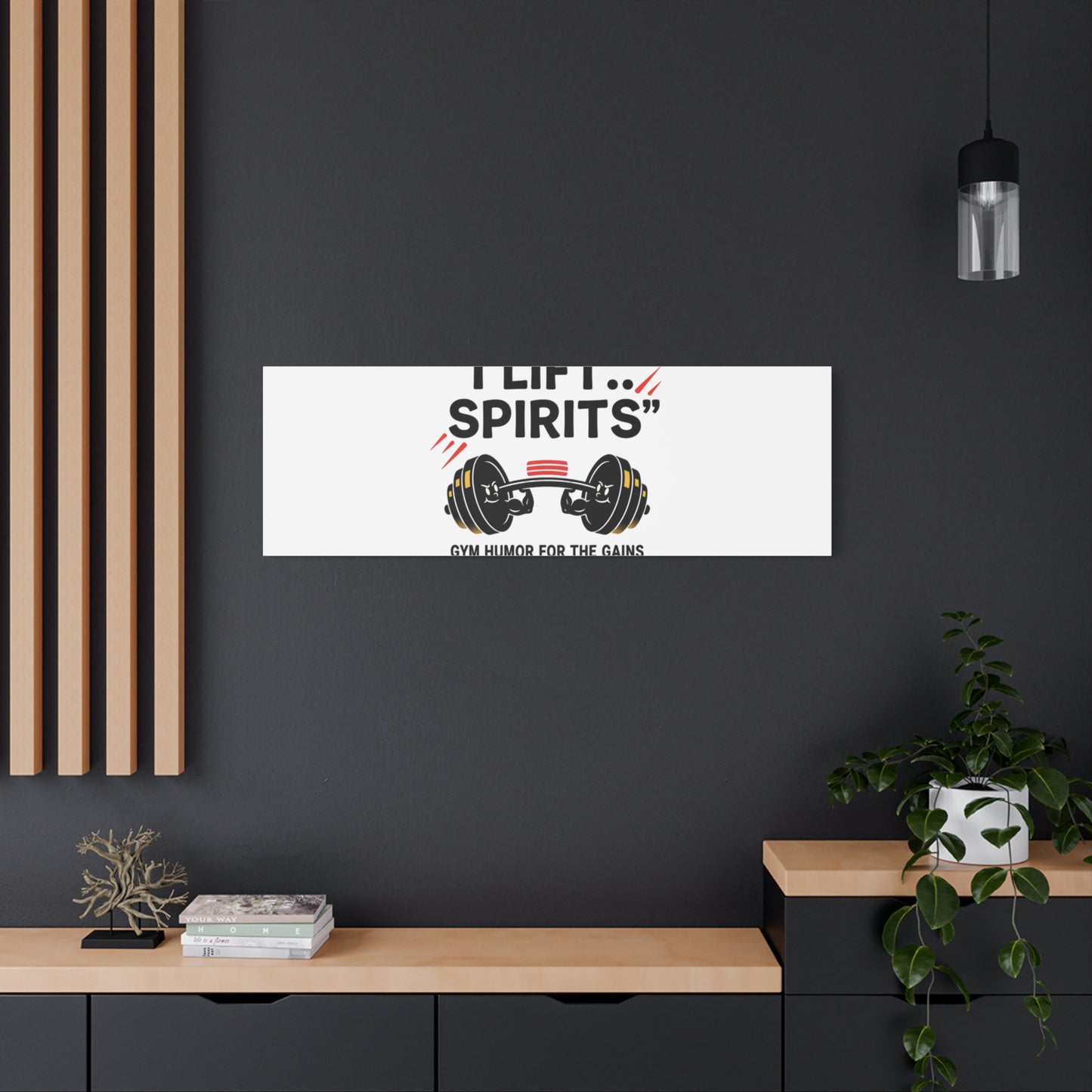 I Lift Spirits Gym Humor Canvas | geometric luxe, chrome accents