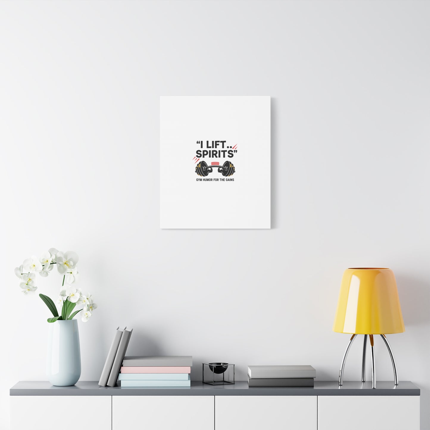 I Lift Spirits Gym Humor Canvas | geometric luxe, chrome accents