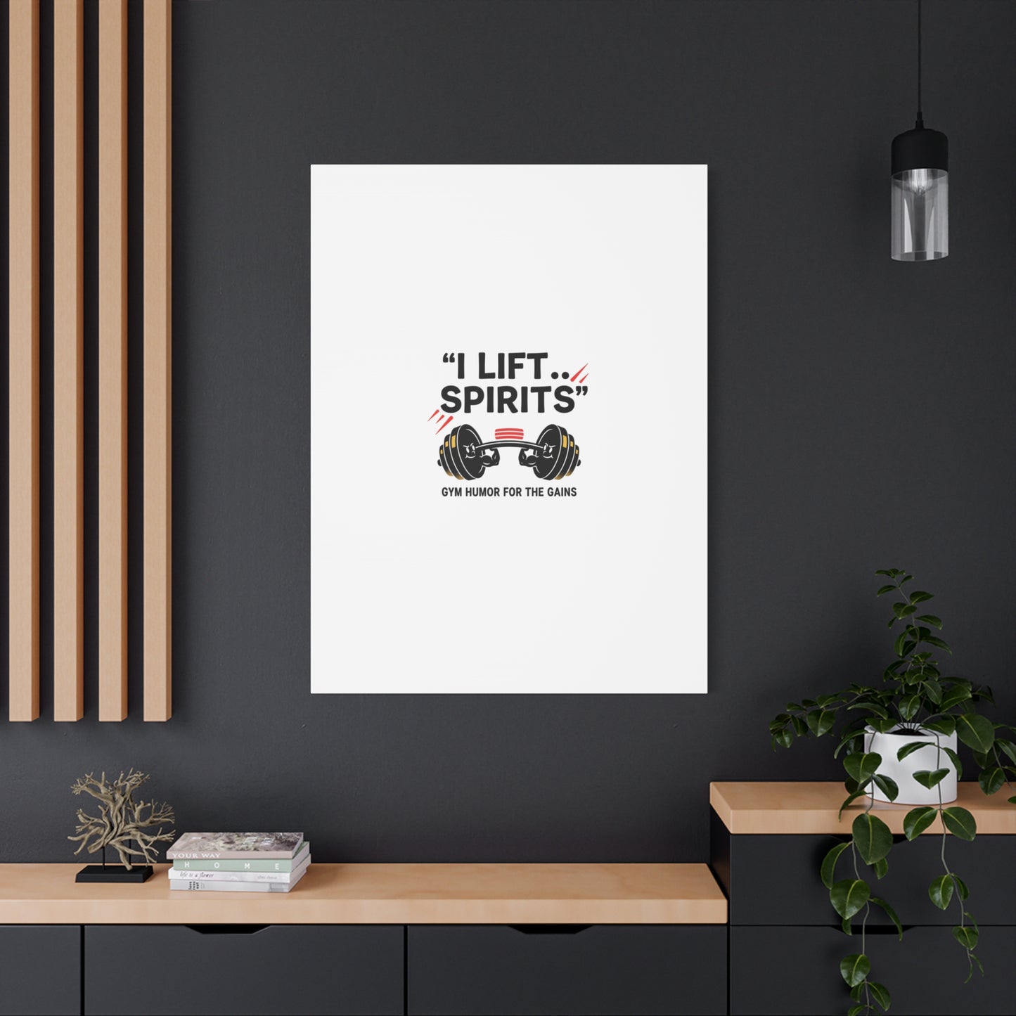 I Lift Spirits Gym Humor Canvas | geometric luxe, chrome accents