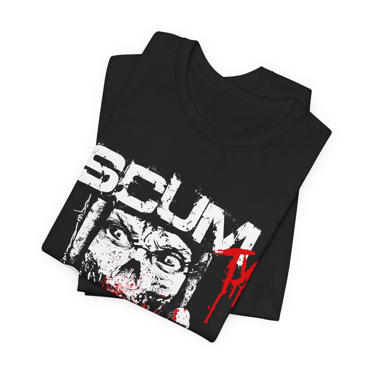Horror Graphic Tee — "SCUM" Zombie Face with Blood Drip (TJ's World)