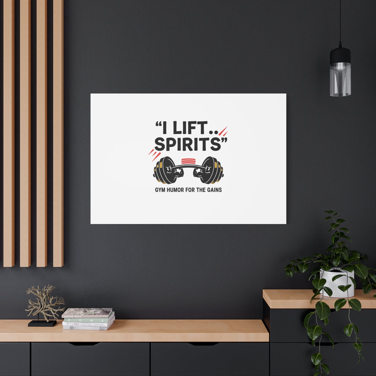 I Lift Spirits Gym Humor Canvas | geometric luxe, chrome accents