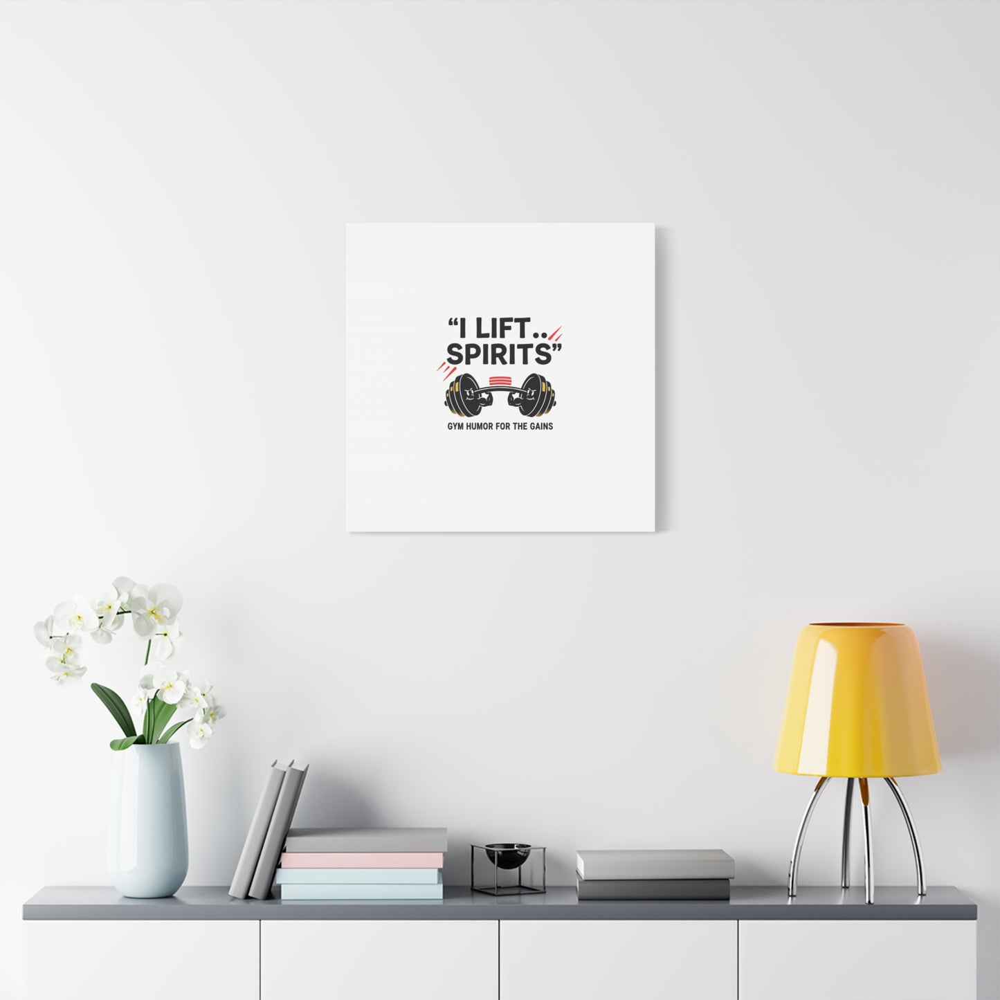 I Lift Spirits Gym Humor Canvas | geometric luxe, chrome accents