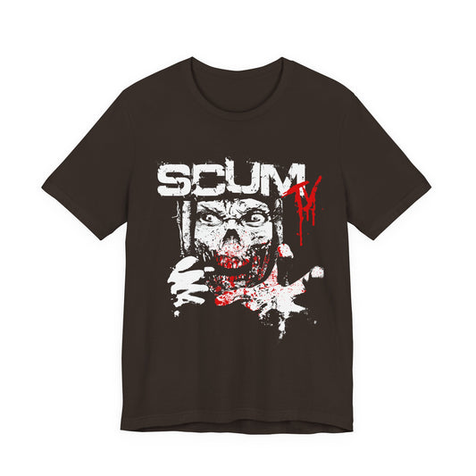 Horror Graphic Tee — "SCUM" Zombie Face with Blood Drip (TJ's World)