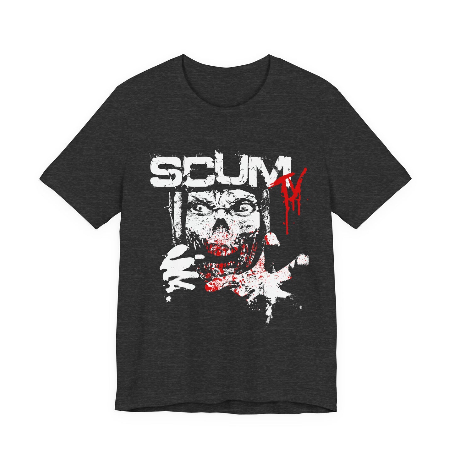 Horror Graphic Tee — "SCUM" Zombie Face with Blood Drip (TJ's World)