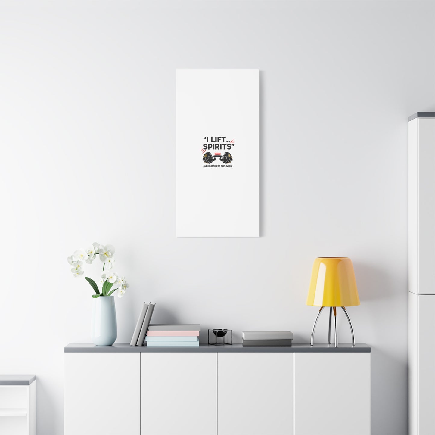 I Lift Spirits Gym Humor Canvas | geometric luxe, chrome accents