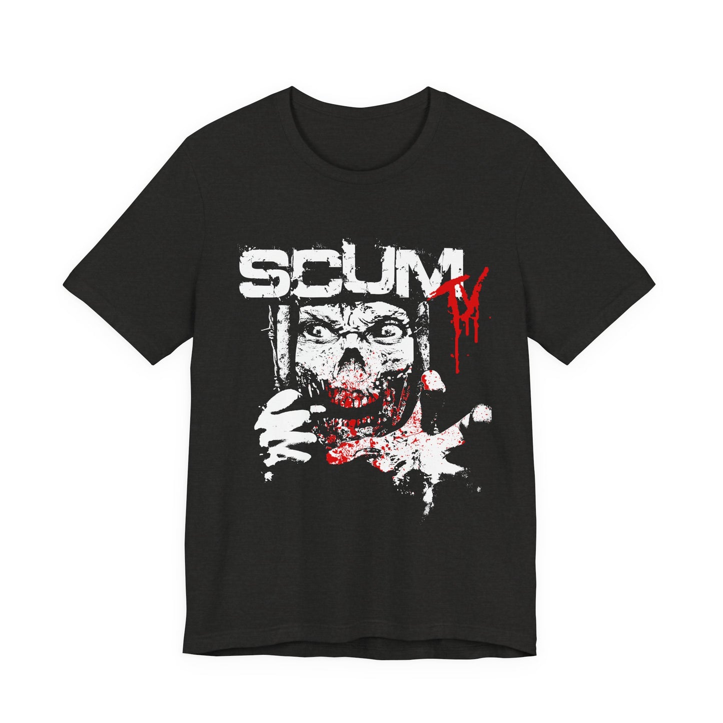 Horror Graphic Tee — "SCUM" Zombie Face with Blood Drip (TJ's World)