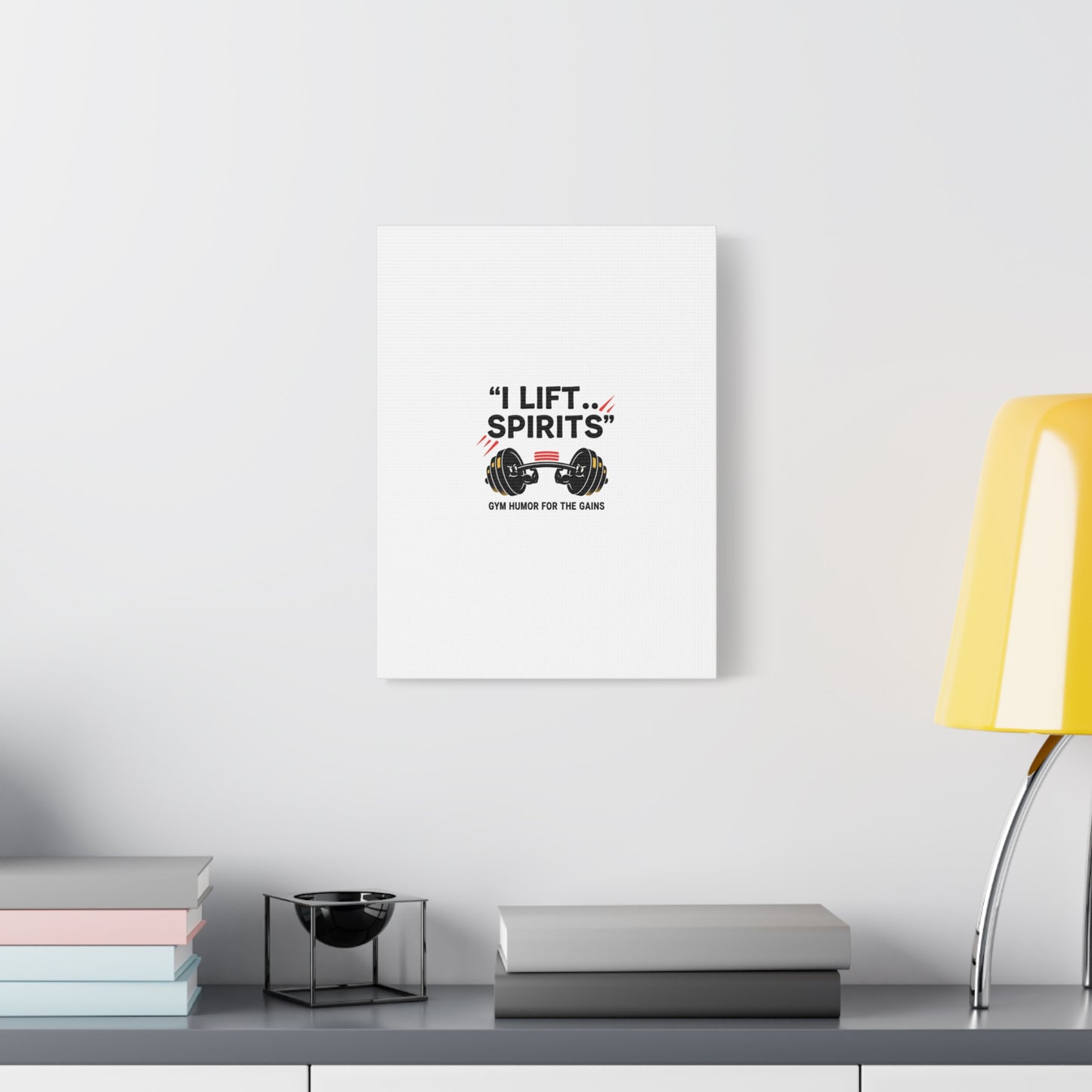 I Lift Spirits Gym Humor Canvas | geometric luxe, chrome accents