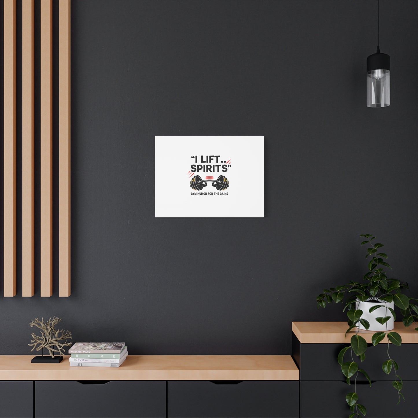 I Lift Spirits Gym Humor Canvas | geometric luxe, chrome accents