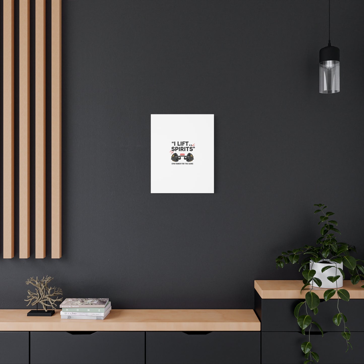 I Lift Spirits Gym Humor Canvas | geometric luxe, chrome accents