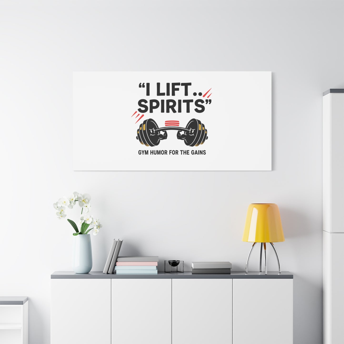 I Lift Spirits Gym Humor Canvas | geometric luxe, chrome accents