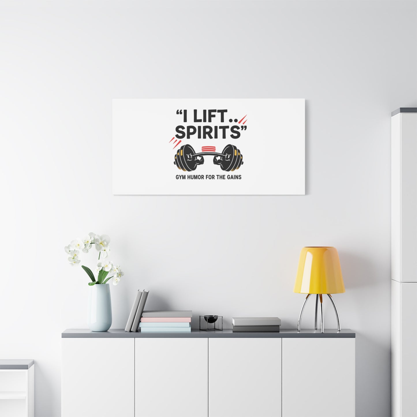 I Lift Spirits Gym Humor Canvas | geometric luxe, chrome accents