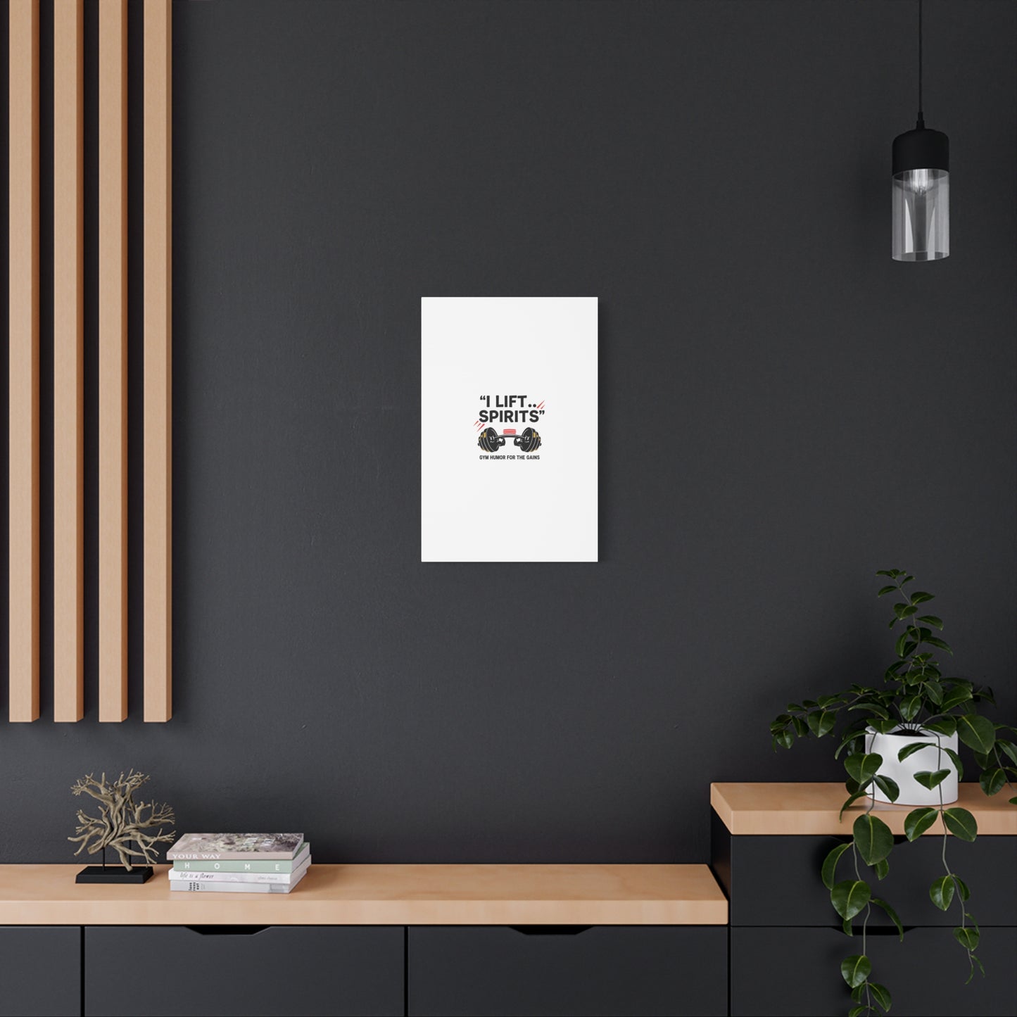 I Lift Spirits Gym Humor Canvas | geometric luxe, chrome accents