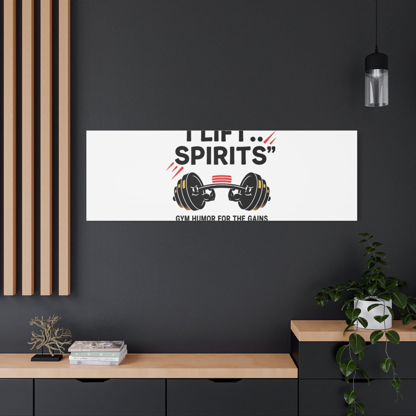 I Lift Spirits Gym Humor Canvas | geometric luxe, chrome accents