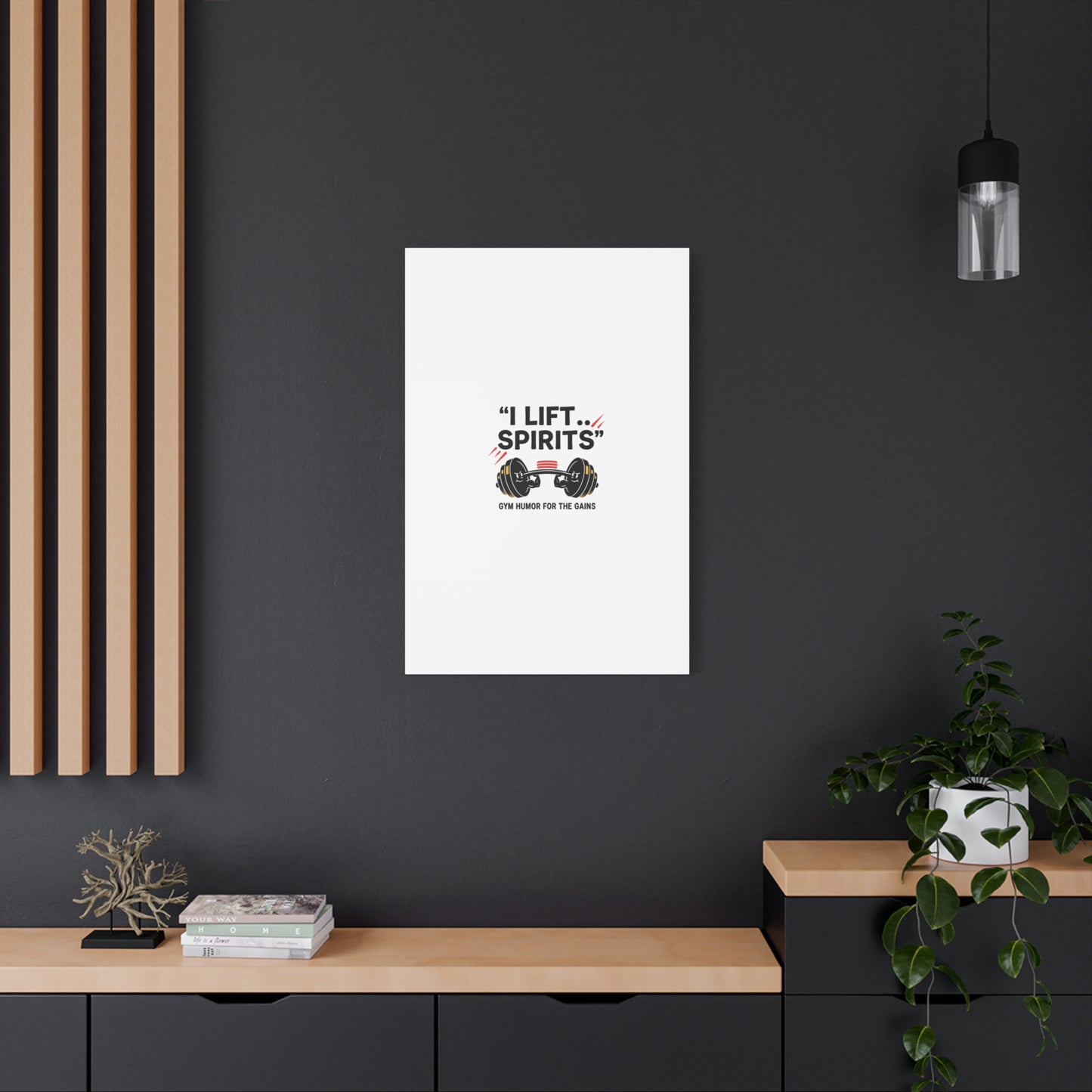I Lift Spirits Gym Humor Canvas | geometric luxe, chrome accents