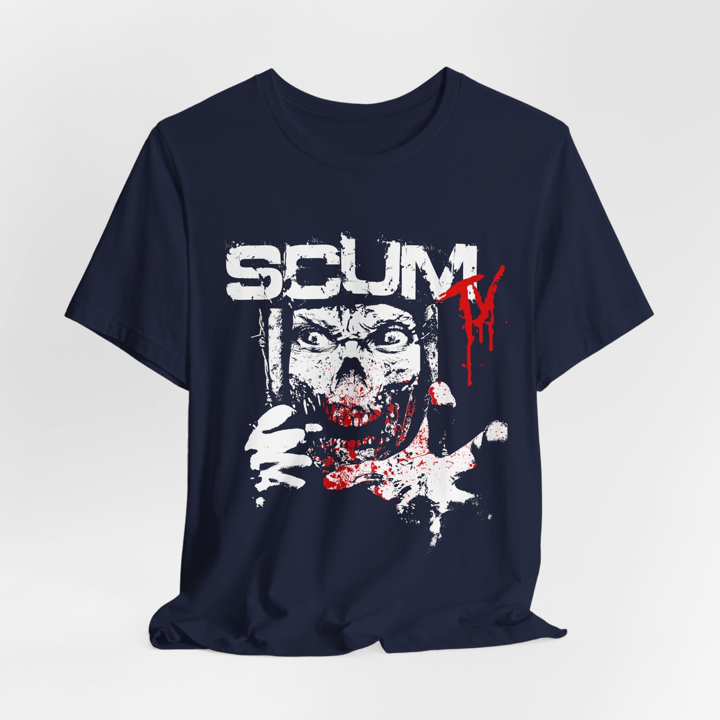 Horror Graphic Tee — "SCUM" Zombie Face with Blood Drip (TJ's World)