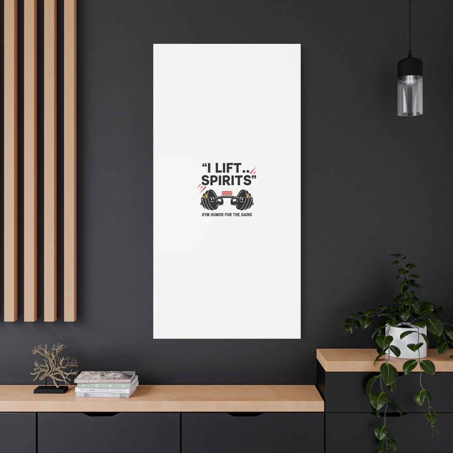 I Lift Spirits Gym Humor Canvas | geometric luxe, chrome accents