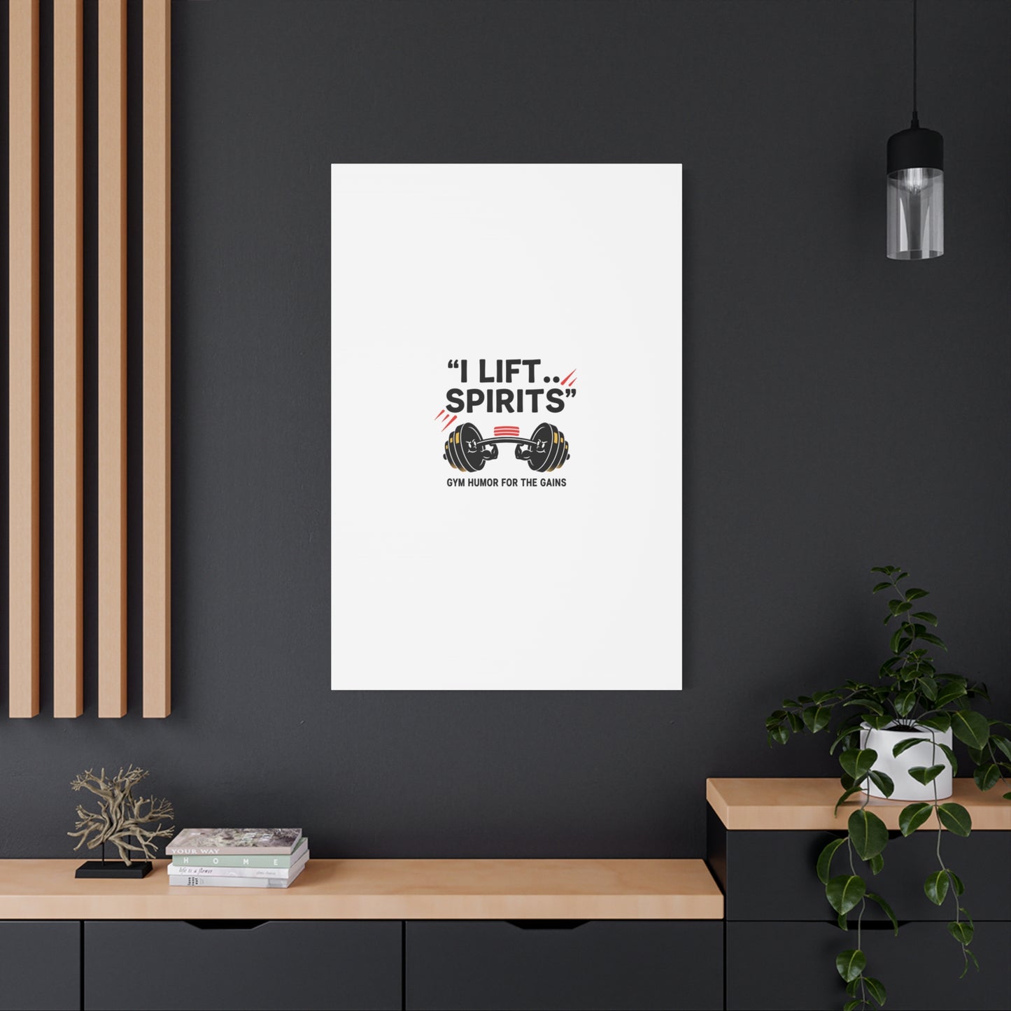 I Lift Spirits Gym Humor Canvas | geometric luxe, chrome accents
