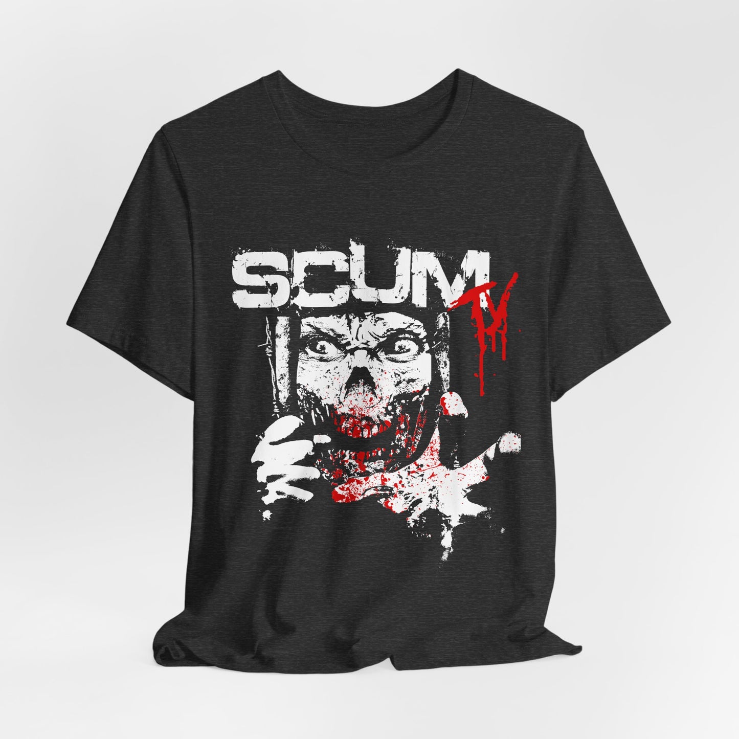 Horror Graphic Tee — "SCUM" Zombie Face with Blood Drip (TJ's World)