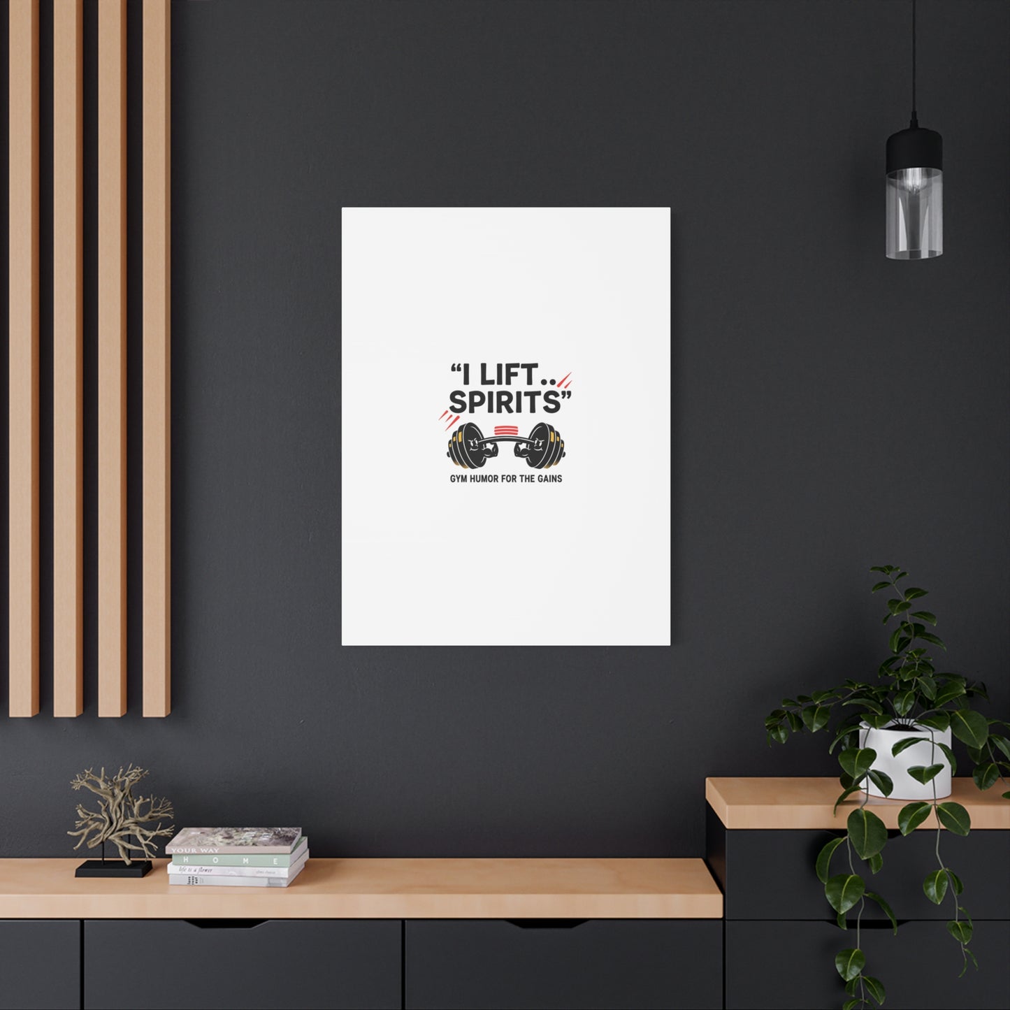 I Lift Spirits Gym Humor Canvas | geometric luxe, chrome accents