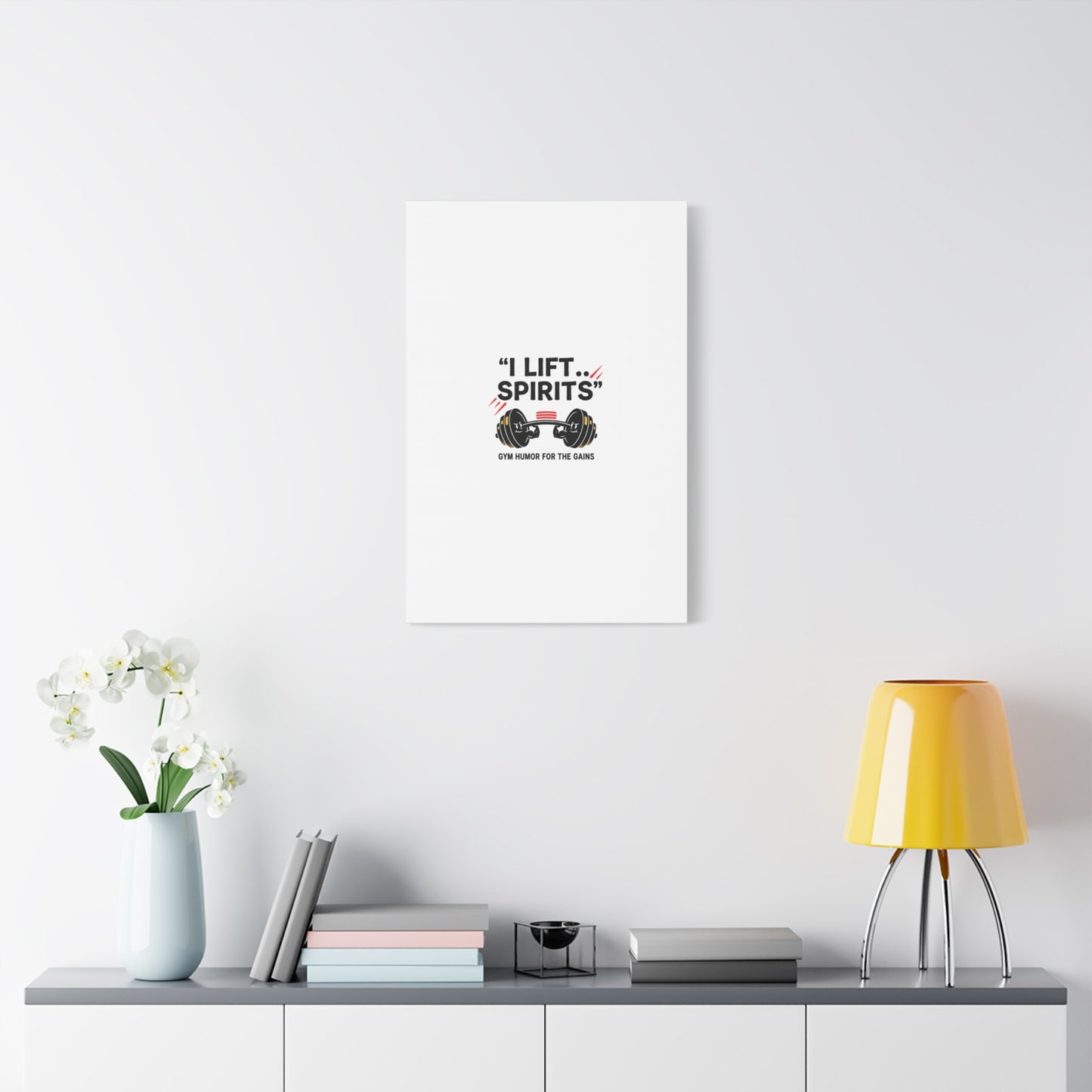 I Lift Spirits Gym Humor Canvas | geometric luxe, chrome accents
